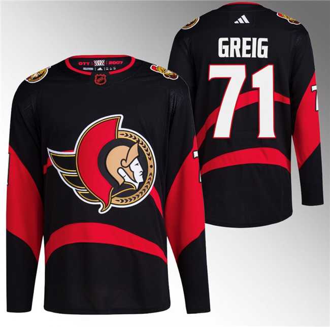 Mens Ottawa Senators #71 Ridly Greig Black Reverse Retro Stitched Jersey->ottawa senators->NHL Jersey